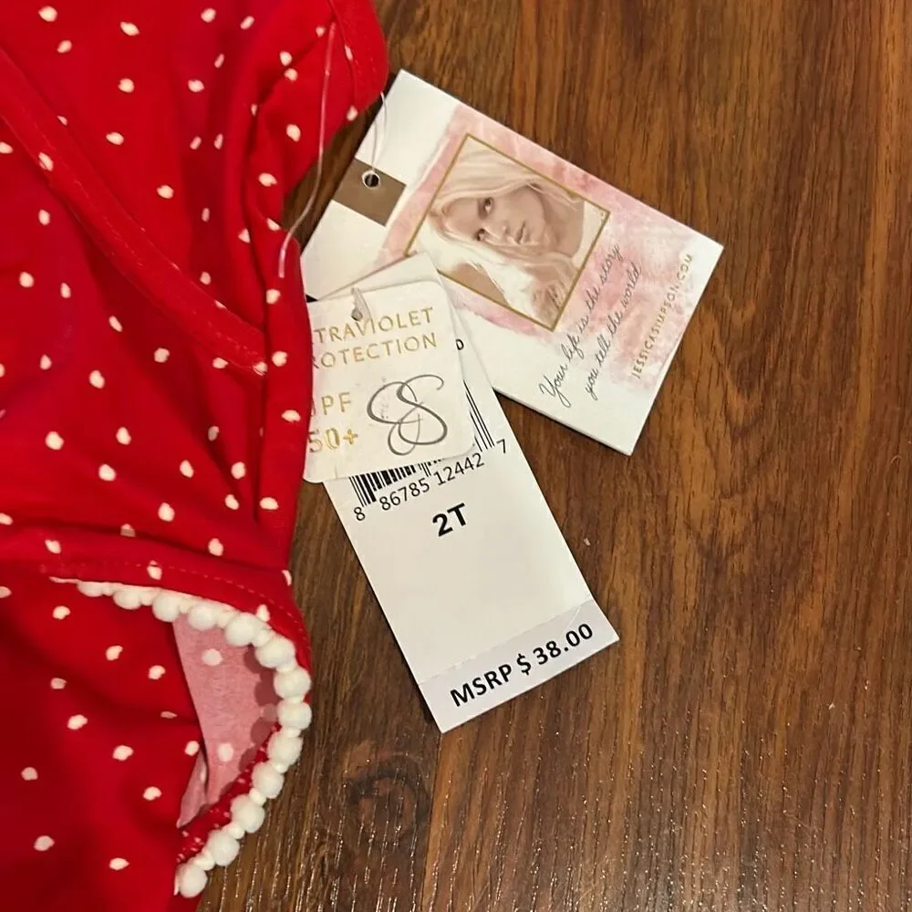 NWT Jessica Simpson red polkadot ruffle bathing suit 2T